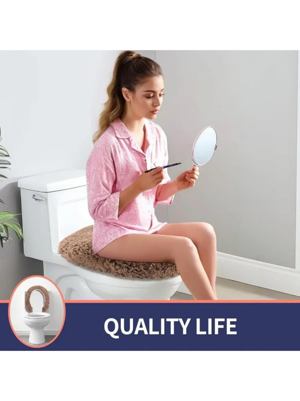 Machine Washable Microfiber Toilet Seat Cover - Adjustable Fit for Elongated